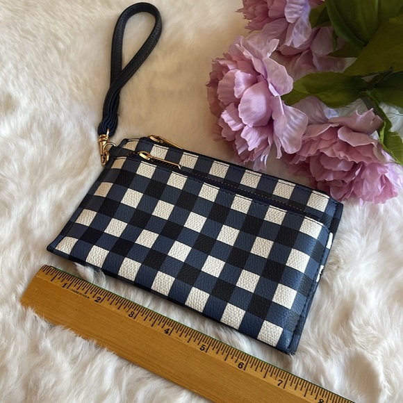 NWOT a new day 👛Navy Blue & White Clutch Purse with 2 Gold Zippers - Picture 2 of 8